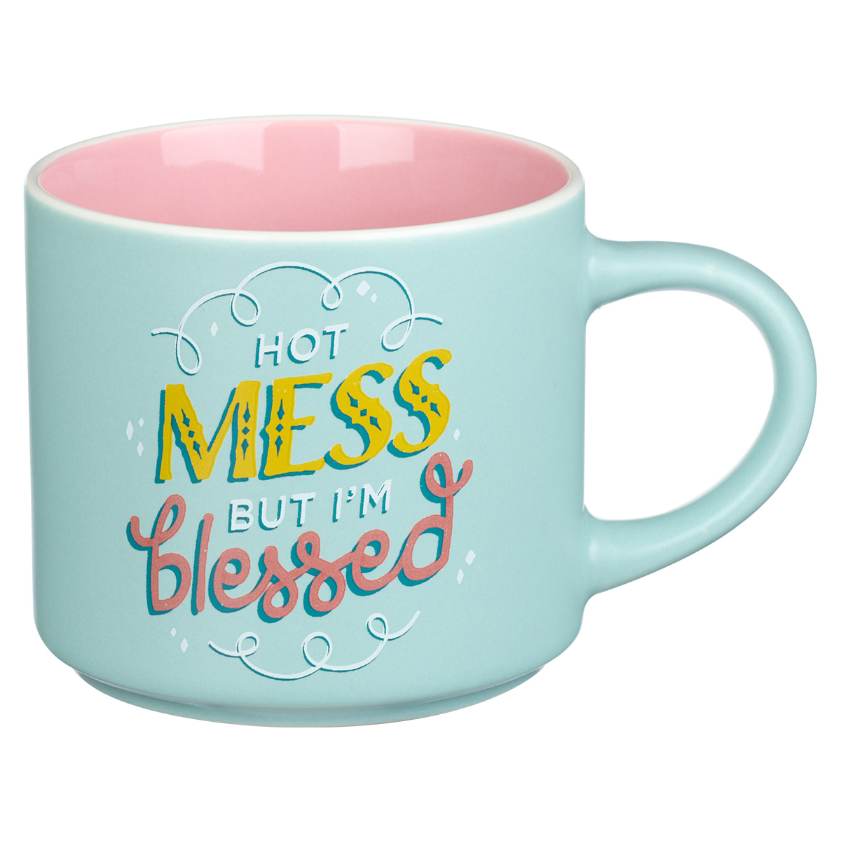 Hot Mess But I’m Blessed Mint And Pink (Ceramic Mug)