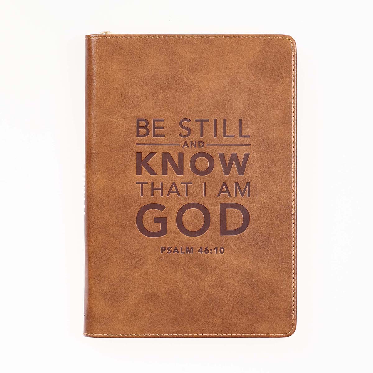 Be Still And Know Brown (Faux Leather Journal With Zipped Closure)