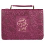 Walk By Faith Burgundy Faux Leather Bible Bag – 2 Corinthians 5:7