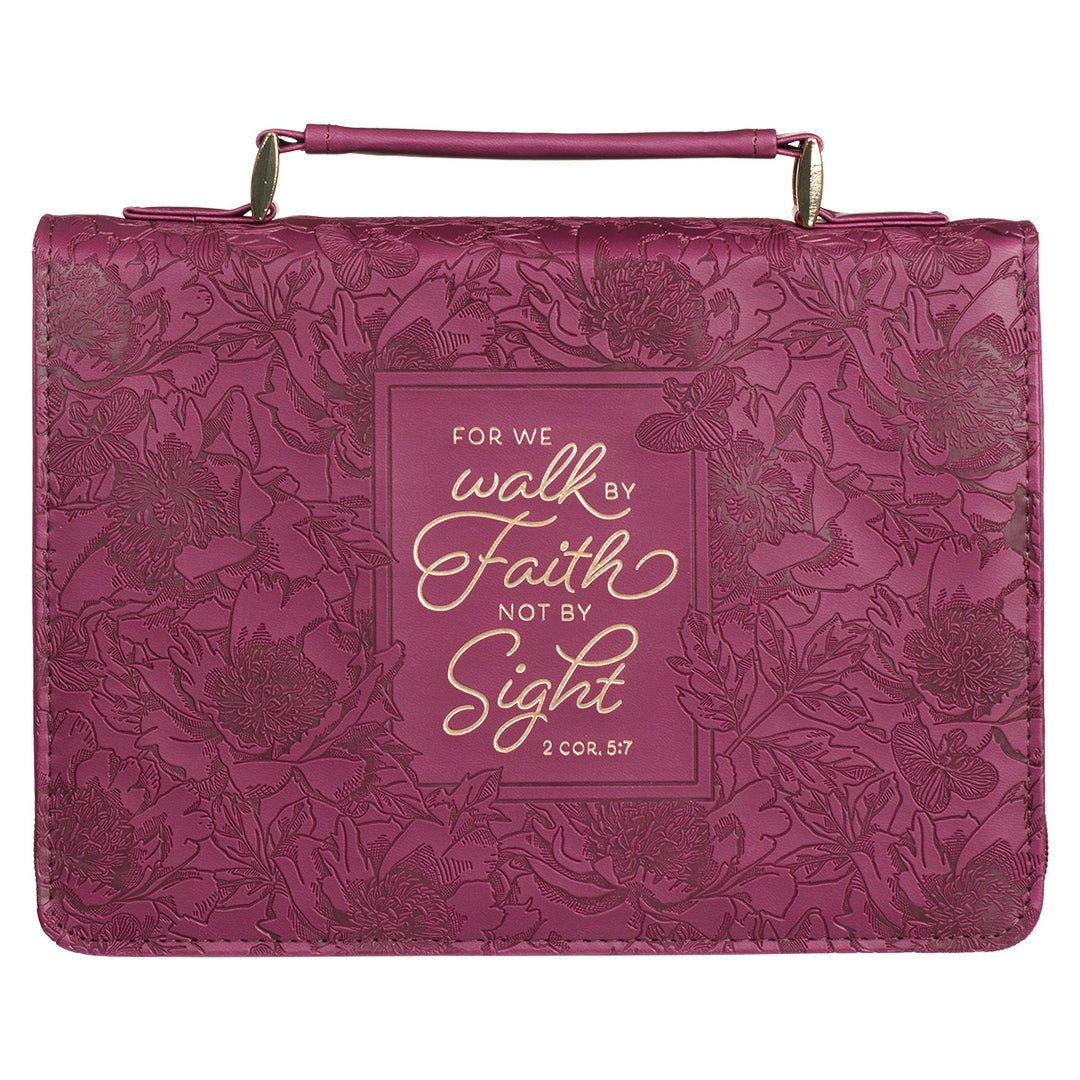 Walk By Faith Burgundy Faux Leather Bible Bag – 2 Corinthians 5:7