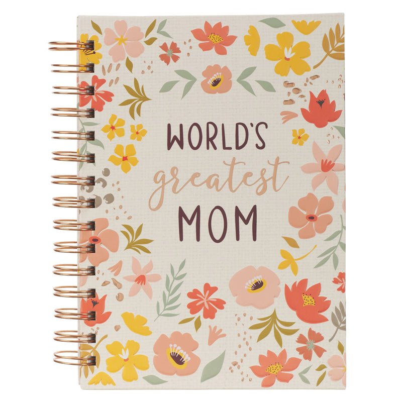 World’s Greatest Mom Peach Floral Large Hardcover Wirebound Journal