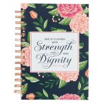 She Is Clothed With Strength And Dignity Navy Large Hardcover Wirebound Journal